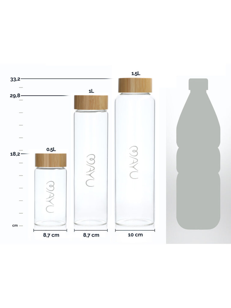 MAYU glass drinking bottles sizes